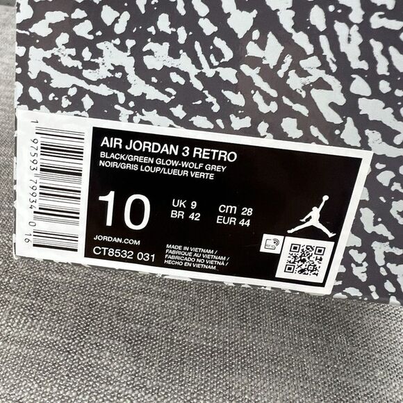 Nike Air Jordan 3 Retro Shoes Green Glow Black Gray CT8532-031 Men's Size 10 - Picture 11 of 12